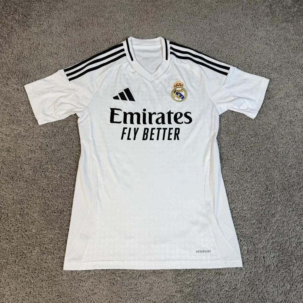 Real Madrid Jersey Mens XS White Soccer Emirates Fly Better Adidas AEROREADY